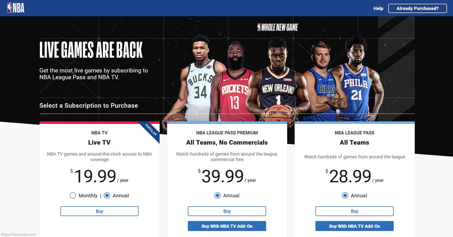 NBA-league-pass-website-screenshot