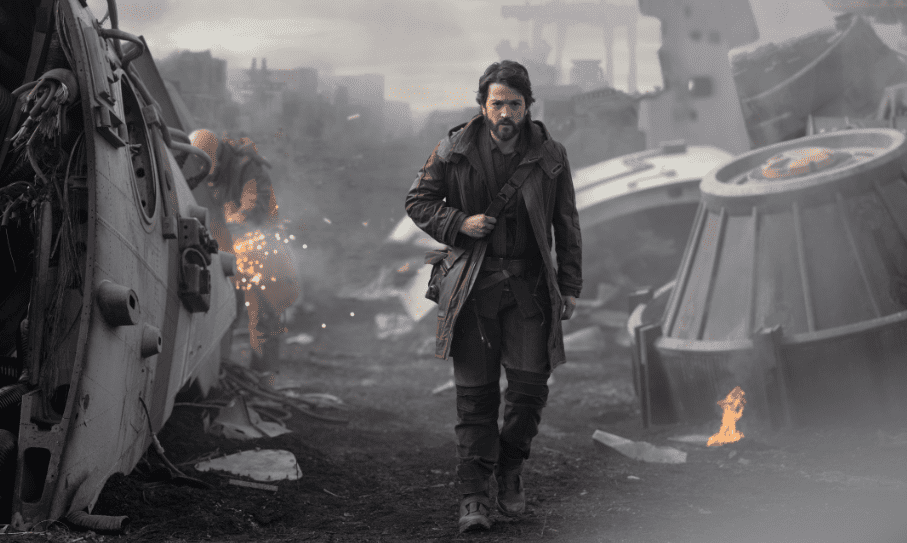 Cassian Andor walks among the debris.