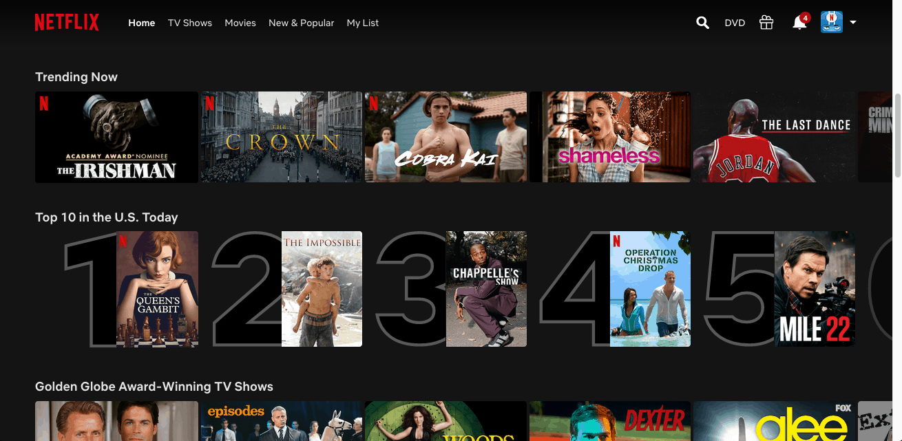 Netflix - Web homepage